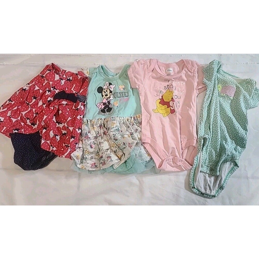 Lot of 4 baby girl clothes rompers and snap tops  size 3-6 months Disney